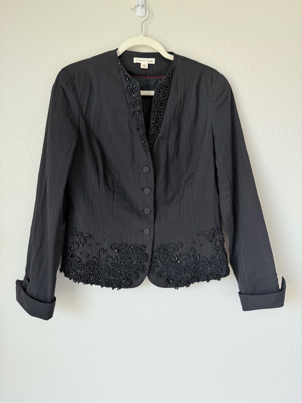 Coldwater Creek Black Beaded Embroidered Blazer Jacket Size 8 Evening